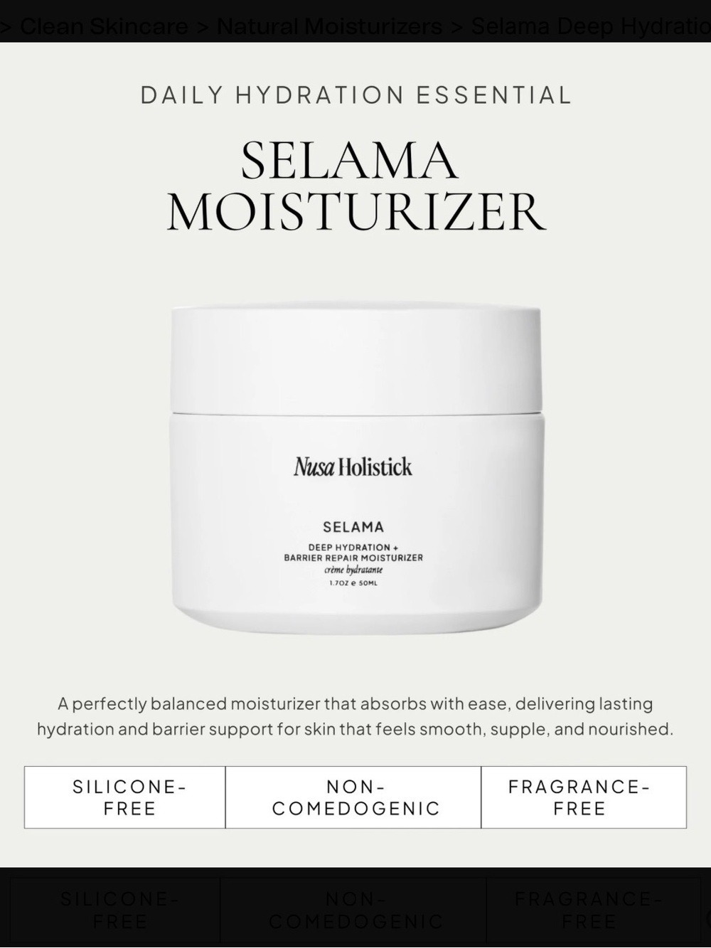 Nusa Holistick Selama Deep Hydration + Barrier Repair Moisturizer 1.7 oz / 50 ml
